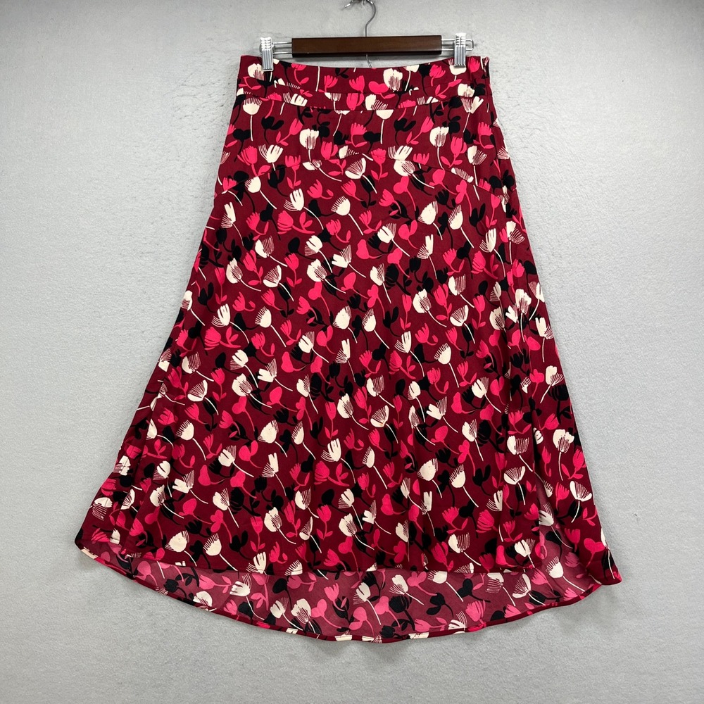 Cabi High Low Skirt Women 4 Red Floral Midi A-Line Casual Modest Summer Vacation
